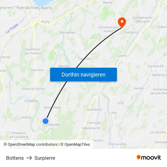 Bottens to Surpierre map