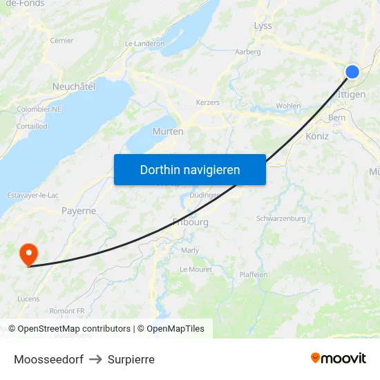 Moosseedorf to Surpierre map