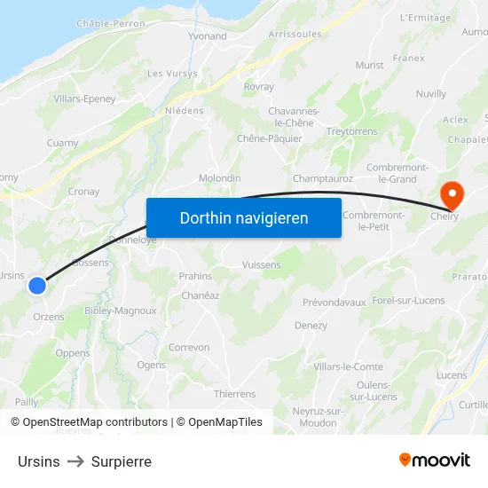 Ursins to Surpierre map