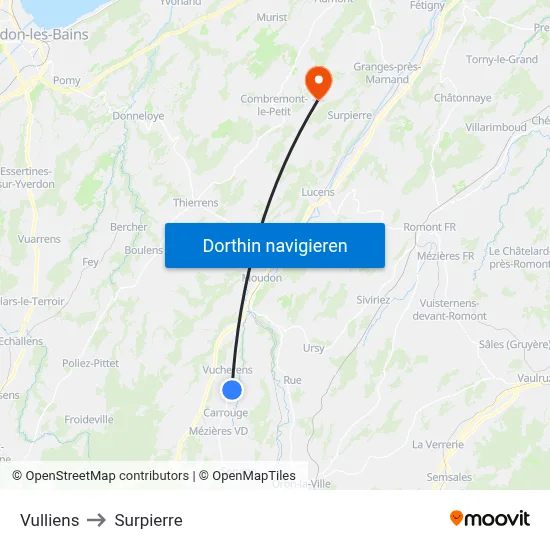Vulliens to Surpierre map