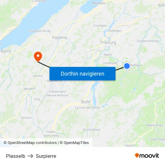 Plasselb to Surpierre map