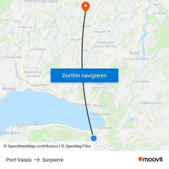 Port-Valais to Surpierre map