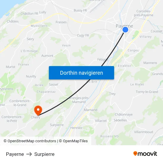 Payerne to Surpierre map