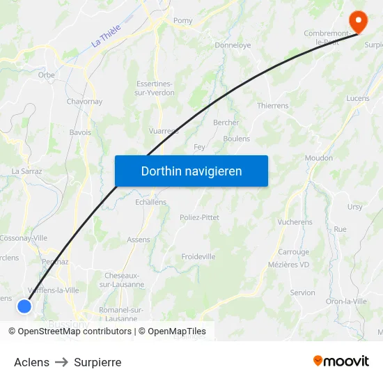 Aclens to Surpierre map