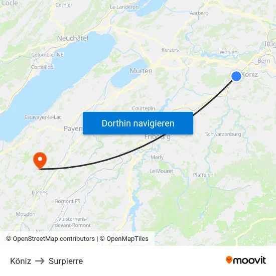 Köniz to Surpierre map