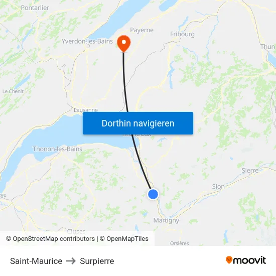 Saint-Maurice to Surpierre map