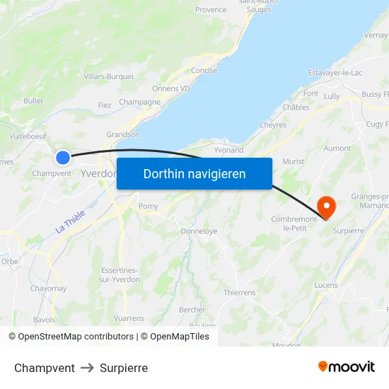 Champvent to Surpierre map