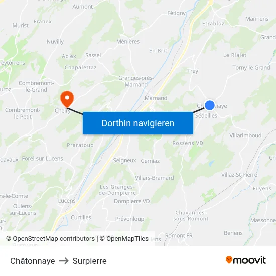 Châtonnaye to Surpierre map