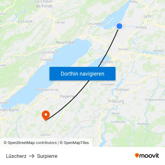 Lüscherz to Surpierre map