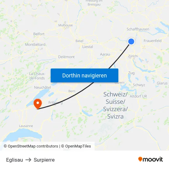 Eglisau to Surpierre map