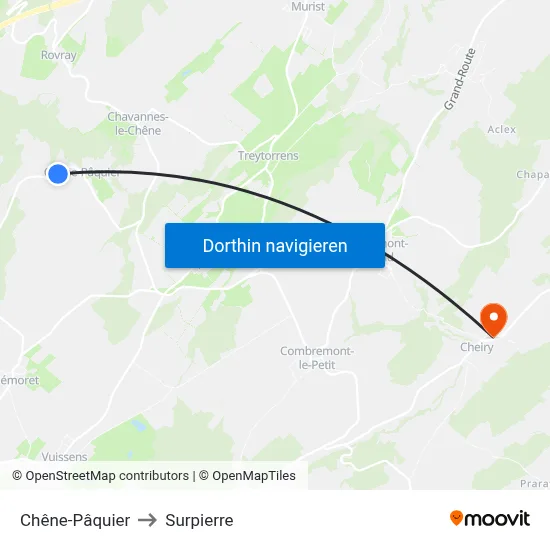 Chêne-Pâquier to Surpierre map
