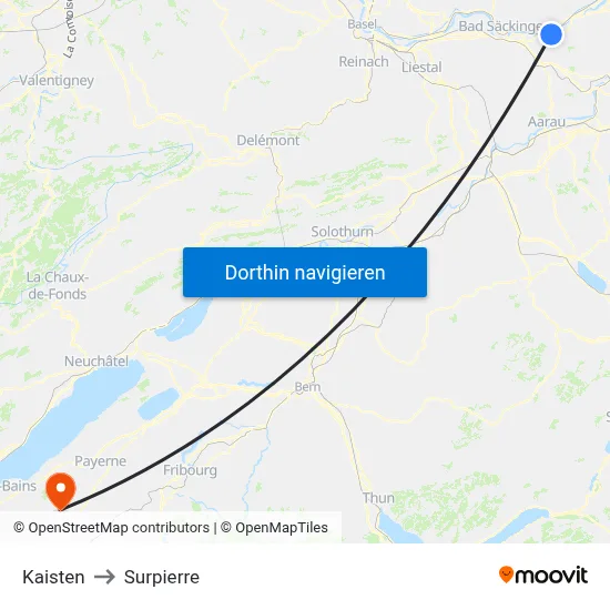 Kaisten to Surpierre map