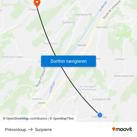 Prévonloup to Surpierre map