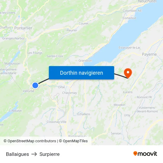Ballaigues to Surpierre map