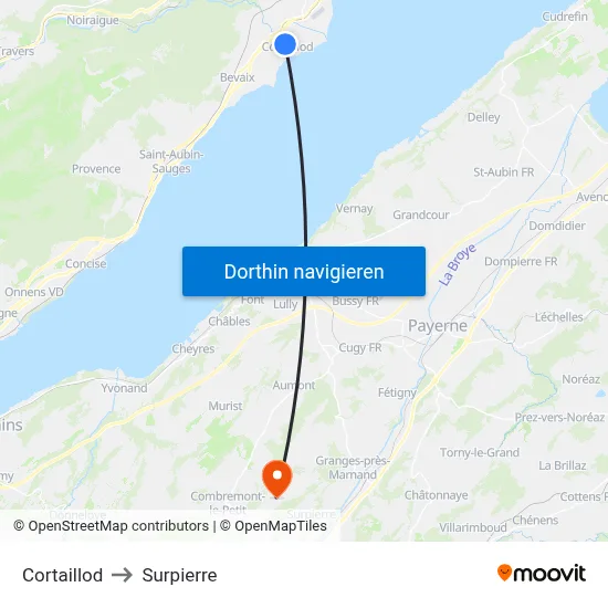 Cortaillod to Surpierre map