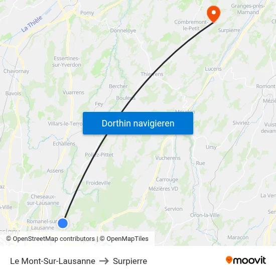 Le Mont-Sur-Lausanne to Surpierre map