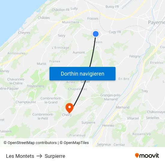 Les Montets to Surpierre map