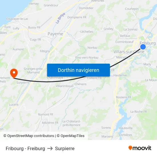 Fribourg - Freiburg to Surpierre map