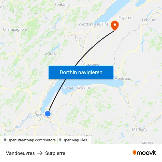 Vandoeuvres to Surpierre map