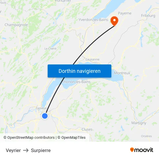 Veyrier to Surpierre map