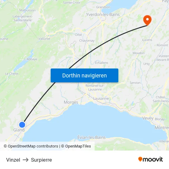 Vinzel to Surpierre map