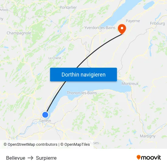 Bellevue to Surpierre map
