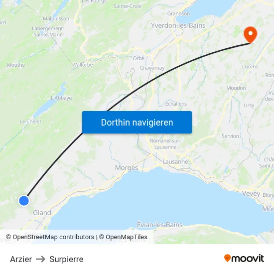 Arzier to Surpierre map
