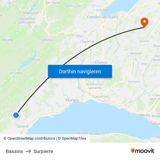 Bassins to Surpierre map