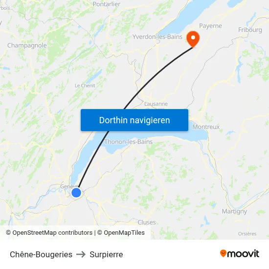 Chêne-Bougeries to Surpierre map