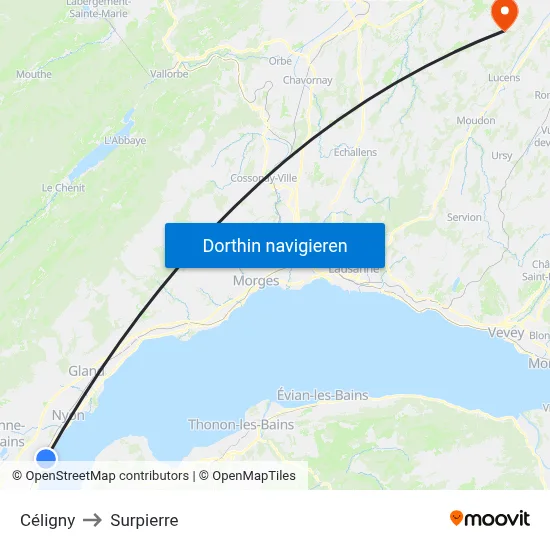 Céligny to Surpierre map