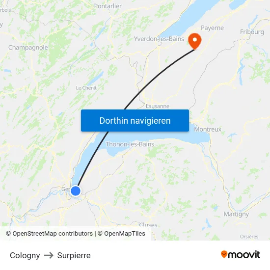 Cologny to Surpierre map