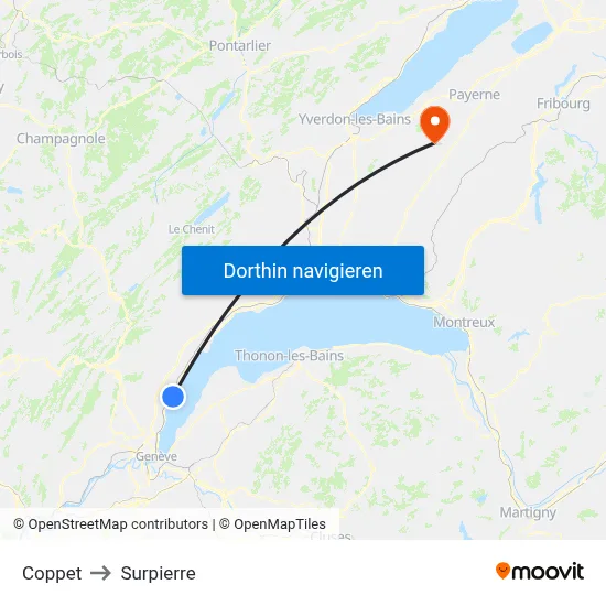 Coppet to Surpierre map