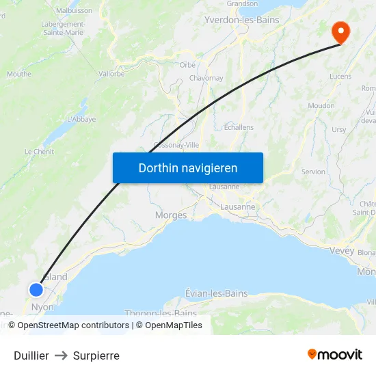 Duillier to Surpierre map