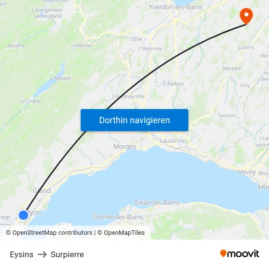 Eysins to Surpierre map