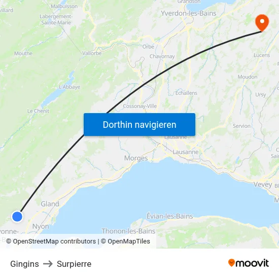 Gingins to Surpierre map