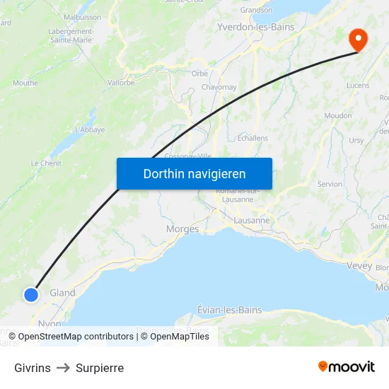 Givrins to Surpierre map
