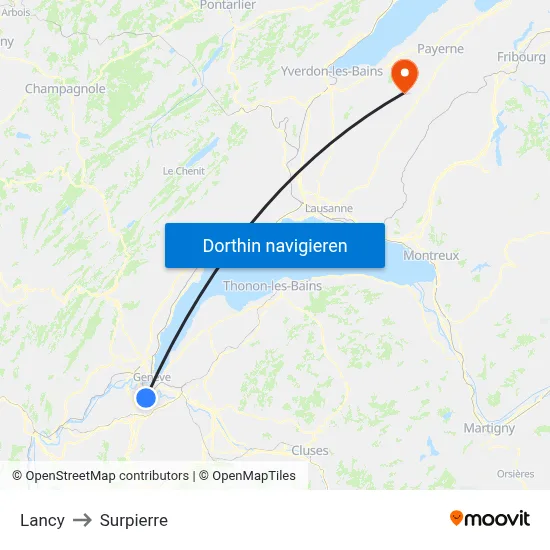 Lancy to Surpierre map