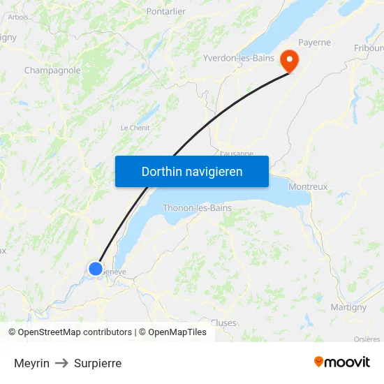 Meyrin to Surpierre map