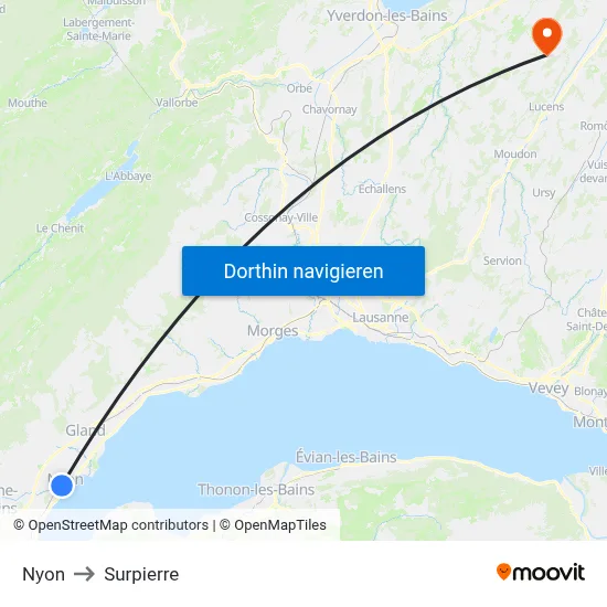 Nyon to Surpierre map