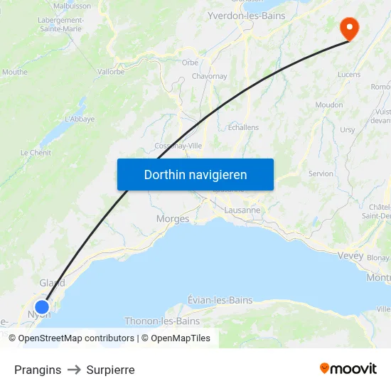 Prangins to Surpierre map