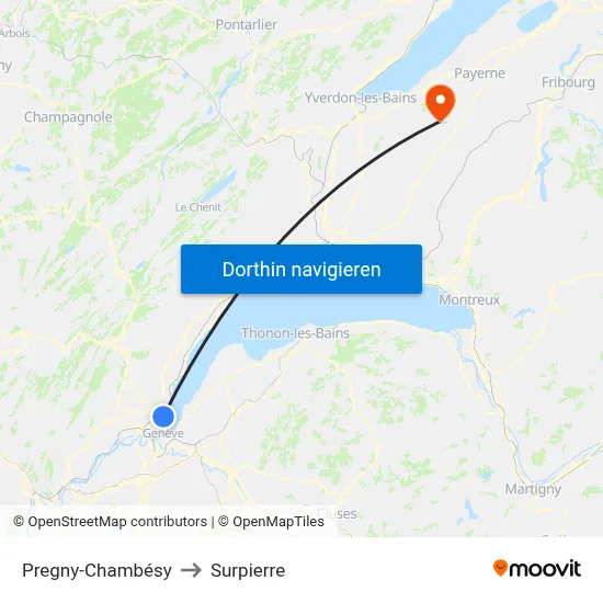 Pregny-Chambésy to Surpierre map