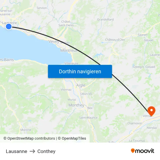 Lausanne to Conthey map