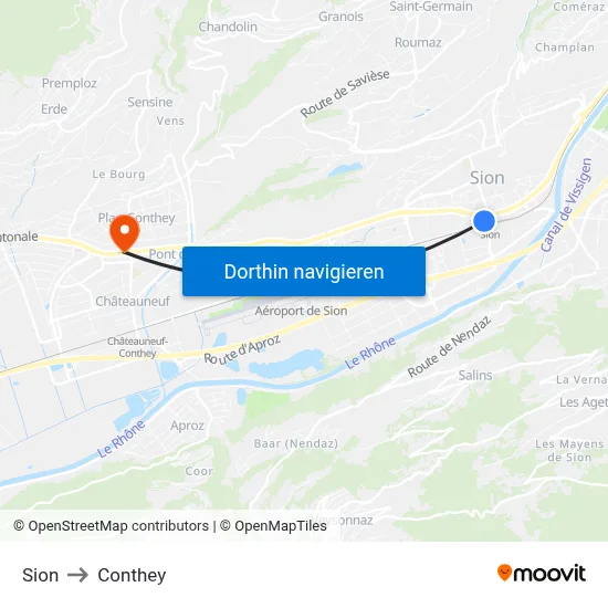 Sion to Conthey map