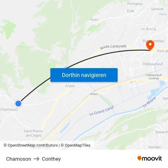 Chamoson to Conthey map