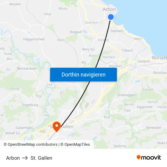 Arbon to St. Gallen map