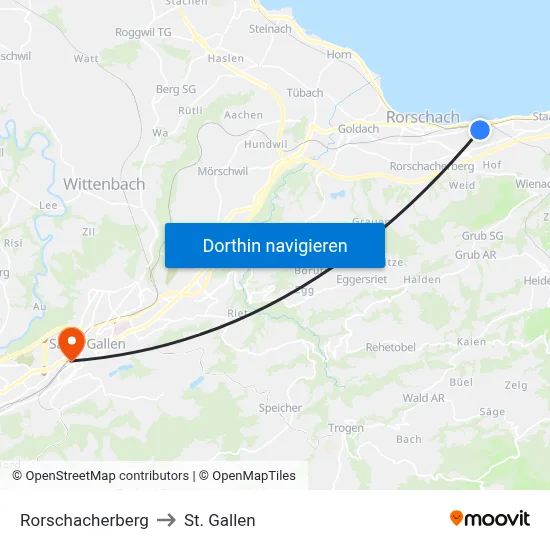 Rorschacherberg to St. Gallen map