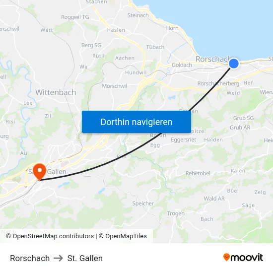 Rorschach to St. Gallen map