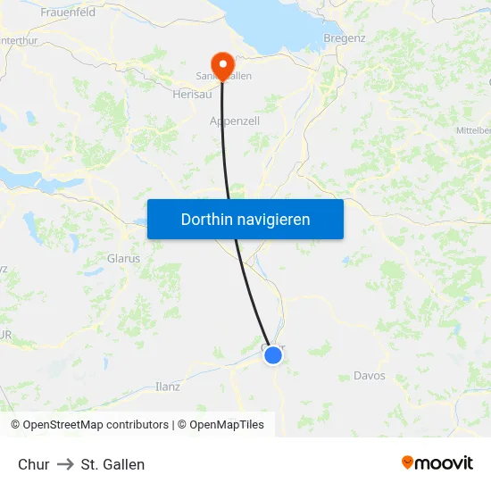 Chur to St. Gallen map