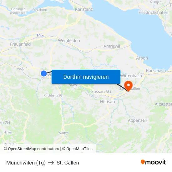 Münchwilen (Tg) to St. Gallen map