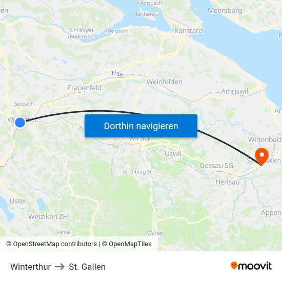 Winterthur to St. Gallen map